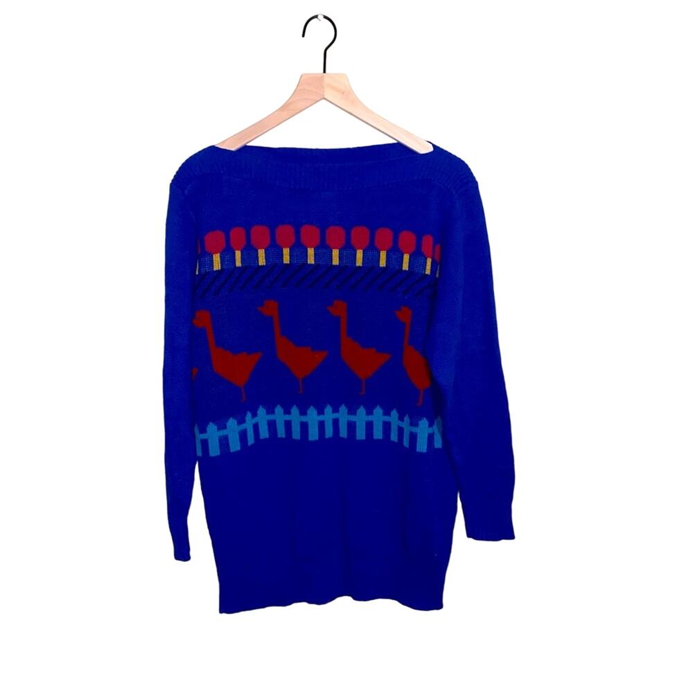 VNTG GREAT TIMES wool crewneck sweater M grandma core quirky whimsical